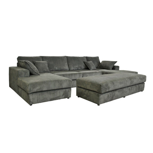 Luxury Life Rest Jumbo Cord Fabric Corner Sofa with Footstool Grey 1