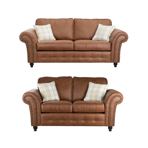Luxury Life (Tan, 3 Plus 2 Set) Oakley Suede Fabric Sofas 1
