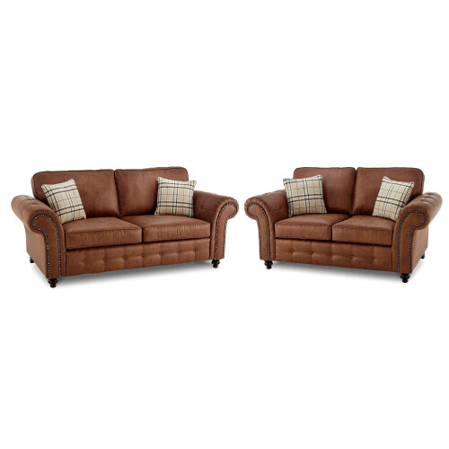 Luxury Life (Tan, 3 Plus 2 Set) Oakley Suede Fabric Sofas