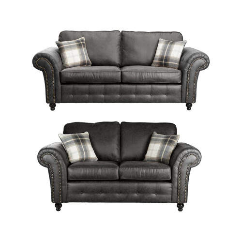 Luxury Life (Charcoal, 3 Plus 2 Set) Oakley Suede Fabric Sofas