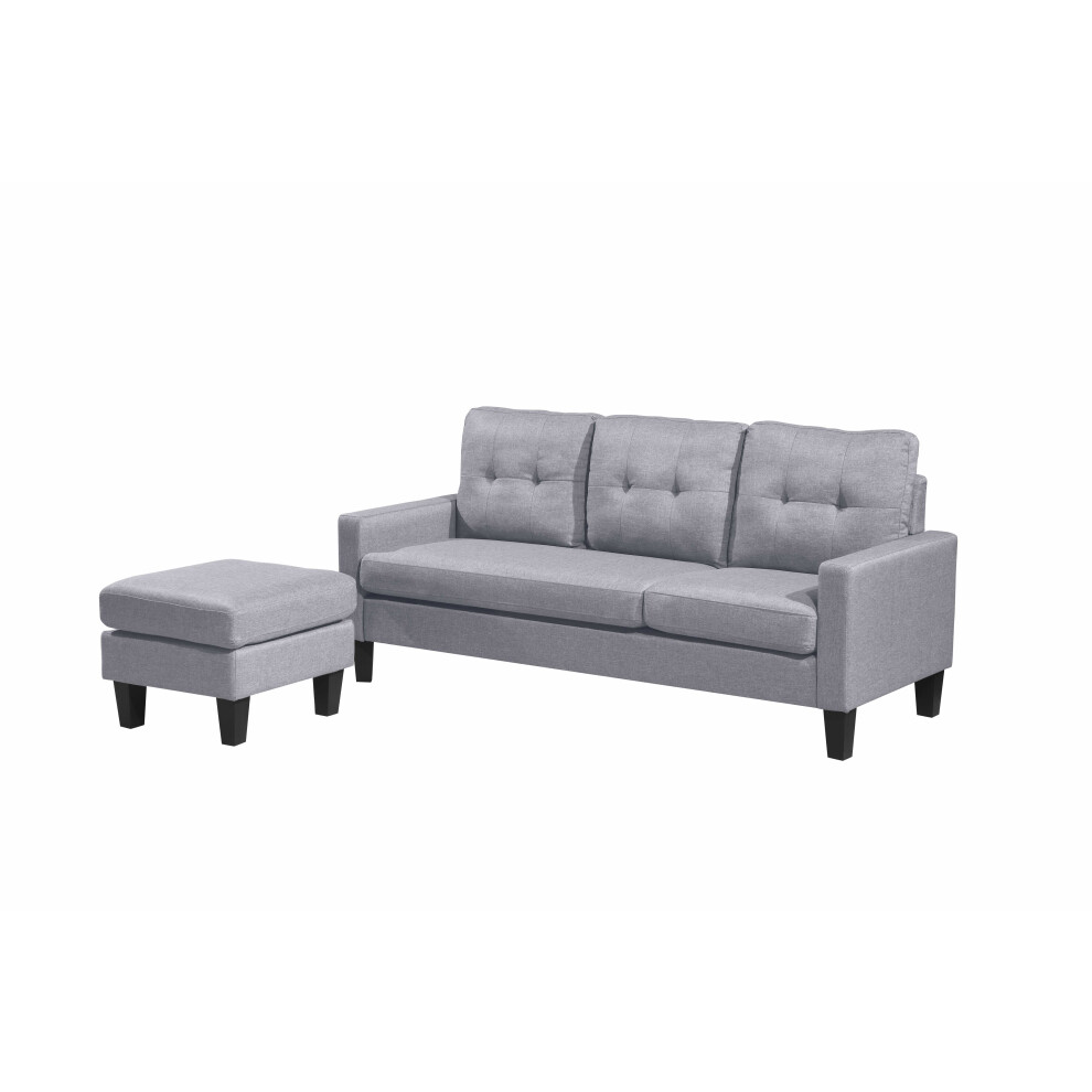 Luxury Life (Grey) Luna Linen Fabric Reversible Sectional 3 Seater Sofa Grey
