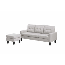(Light Sand) Luna Linen Fabric Reversible Sectional 3 Seater Sofa