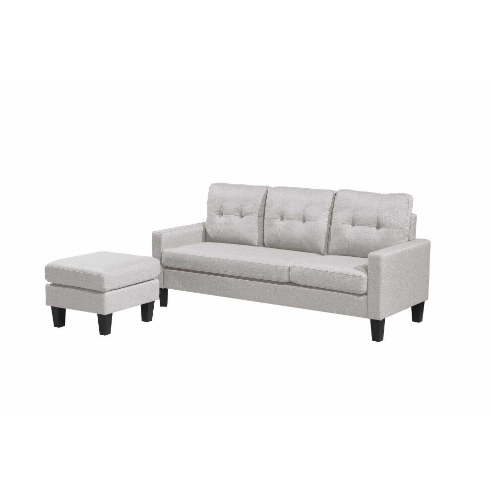 Luxury Life ( Sand) Luna Linen Fabric Reversible Sectional 3 Seater Sofa Light