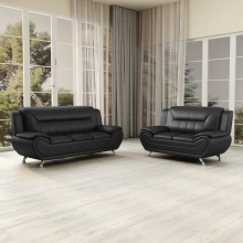 (Black) Eclipse Faux Leather Sofa Set