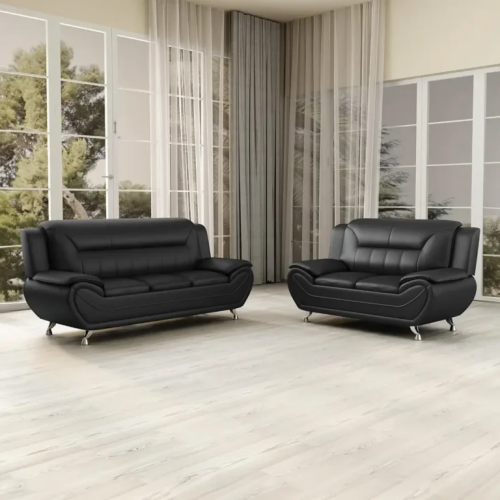Luxury Life (Black) Eclipse Faux Leather Sofa Set