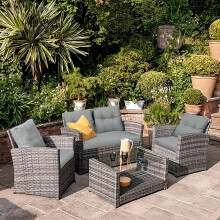 Mora Outdoor 4 Piece Rattan Garden Furniture Set Grey
