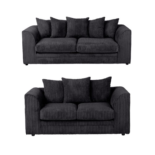 Luxury Life (Black, 3 Plus 2 Set) Dylan Jumbo Cord Fabric Sofas