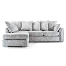 (Silver, Left Hand Facing) Ariana Fabric Corner Sofa with Footstool