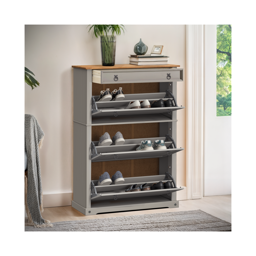 Mercers Furniture Corona Wax 1 Drawer 3 Shelf Shoe Rack Chest Grey