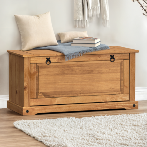 Mercers Furniture Corona 1 Shelf Shoe Chest - Solid Pine, Rustic Wax Finish, Flip-Down Drawer, COR126