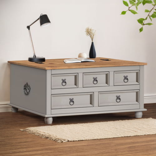 Mercers Furniture Corona Grey 5 Drawer Storage Chest Coffee Table
