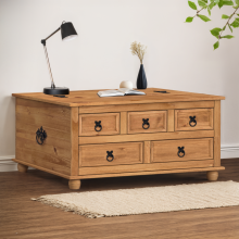 Corona 5 Drawer Storage Chest Blanket Box Coffee Table Wooden Pine