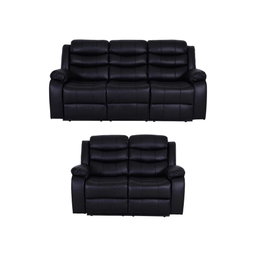 Luxury Life (Black, 3 Plus 2 Set) Roma Air Leather Recliner Sofas
