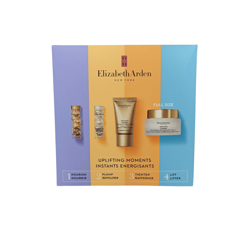 Elizabeth Arden Ceramide Lift and Firm Uplifting Moments Set - Day Cream 50ml Capsules, Plumping Serum, Night Cream
