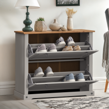 Corona Grey Wax 2 Shelf Shoe Rack Chest Wooden