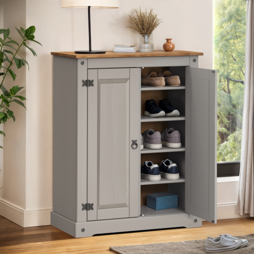 Mercers Furniture Corona Grey 2 Door Shoe Rack Cupboard Solid Wooden