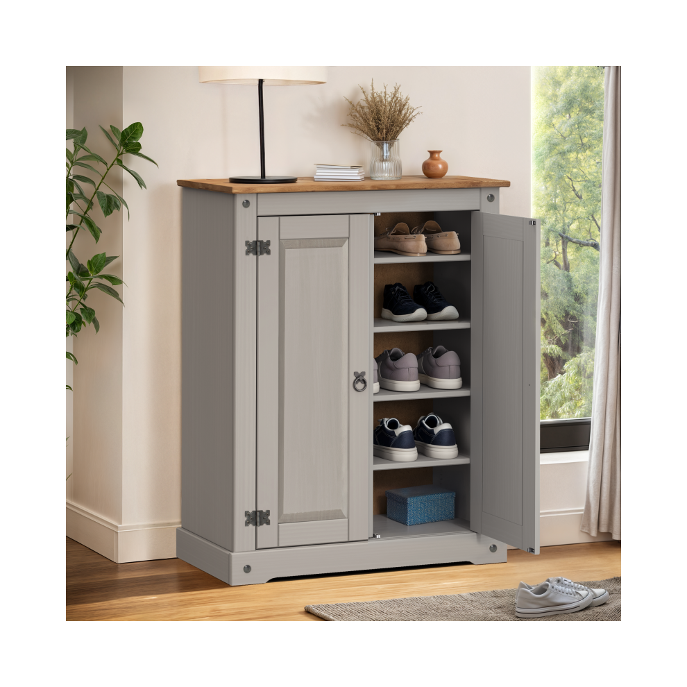 Mercers Furniture Corona 2 Door Shoe Rack Cupboard Solid Wooden Grey