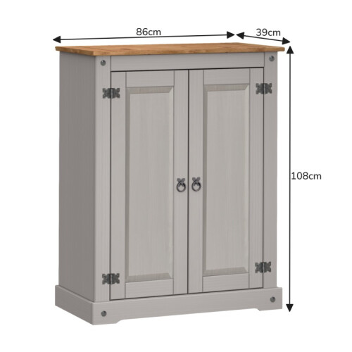 Mercers Furniture Corona Grey 2 Door Shoe Rack Cupboard Solid Wooden 2