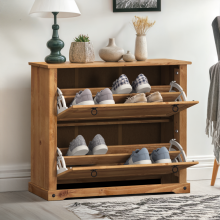 Corona Shoe Rack Storage 2 Shelf Chest Wooden Pine