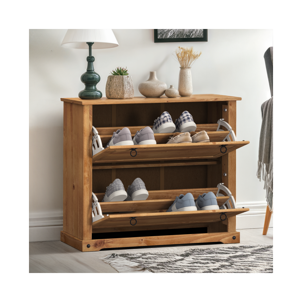 Mercers Furniture Corona Shoe Rack Storage 2 Shelf Chest Wooden Pine