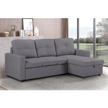 (Grey) Newport Leather 3 Seater Sofa Bed with Reversible Chaise