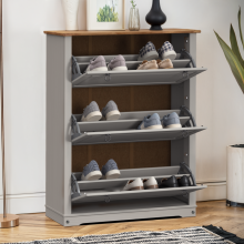 Corona Grey Wax 3 Shelf Shoe Rack Chest Wooden Storage