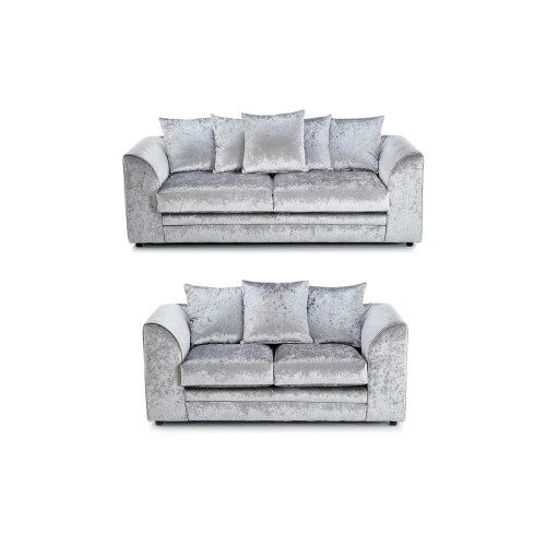 Luxury Life (Silver, 3 Plus 2 Set) Dylan Crushed Velvet Fabric Sofas