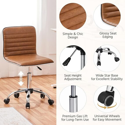 Yaheetech Armless PU Leather Office Desk Chair Low Back Computer Adjustable Swivel Task Chair 1