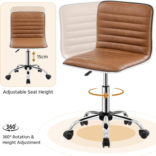 Yaheetech Armless PU Leather Office Desk Chair Low Back Computer Adjustable Swivel Task Chair 2