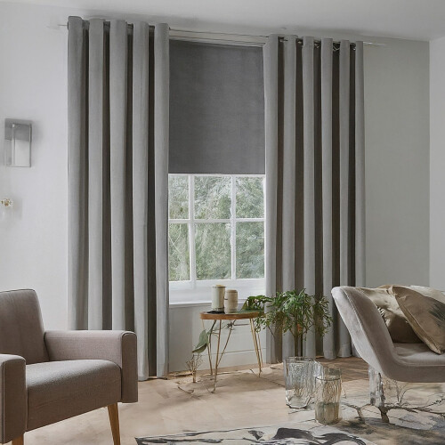 (90*108 Silver ) Blackout Curtains Eyelet Ring Top Ready Made Lined Pair Panel Thermal Insulated