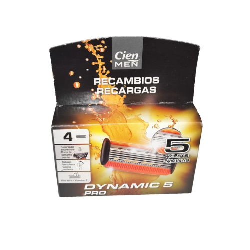 8 x Dynamic 5 Pro - 5 Blade Razor Refills Cien Men Lubricated