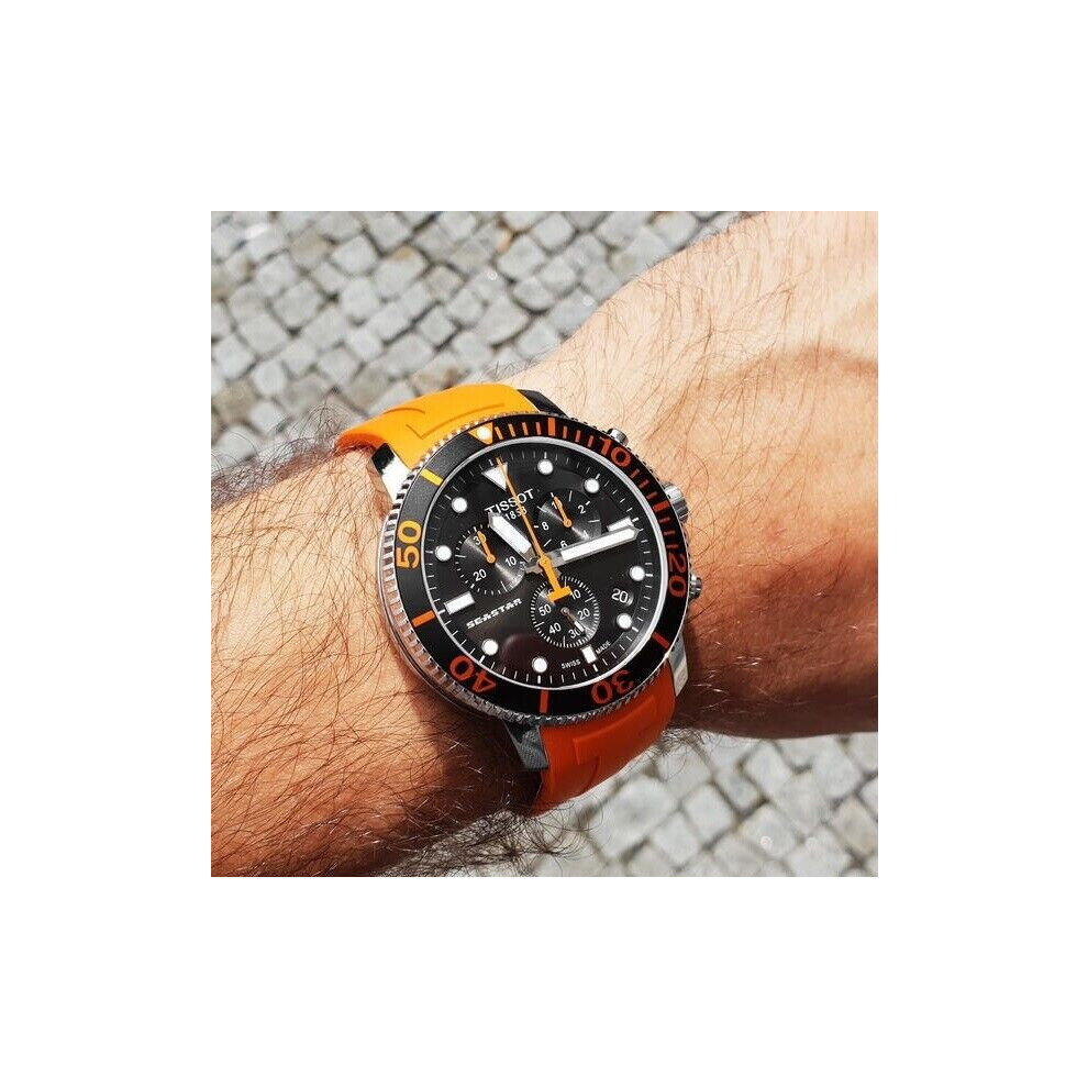 Tissot Seastar T120.417.11.041.01 Mens Swiss Watch, Orange Rubber Band