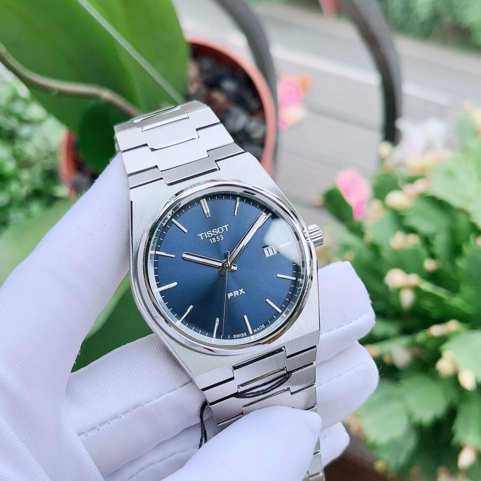 Tissot PRX T137.410.11.041.00 Men's Swiss Silver Strap Blue Dial Watch