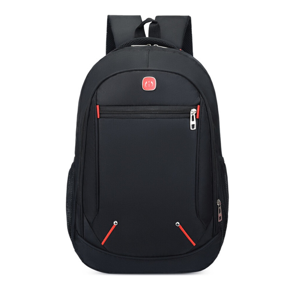 (black) Large-capacity Student School Bag Casual Solid Color Backpack Material Oxford Men New Backpack Multi-functional Simple Bag
