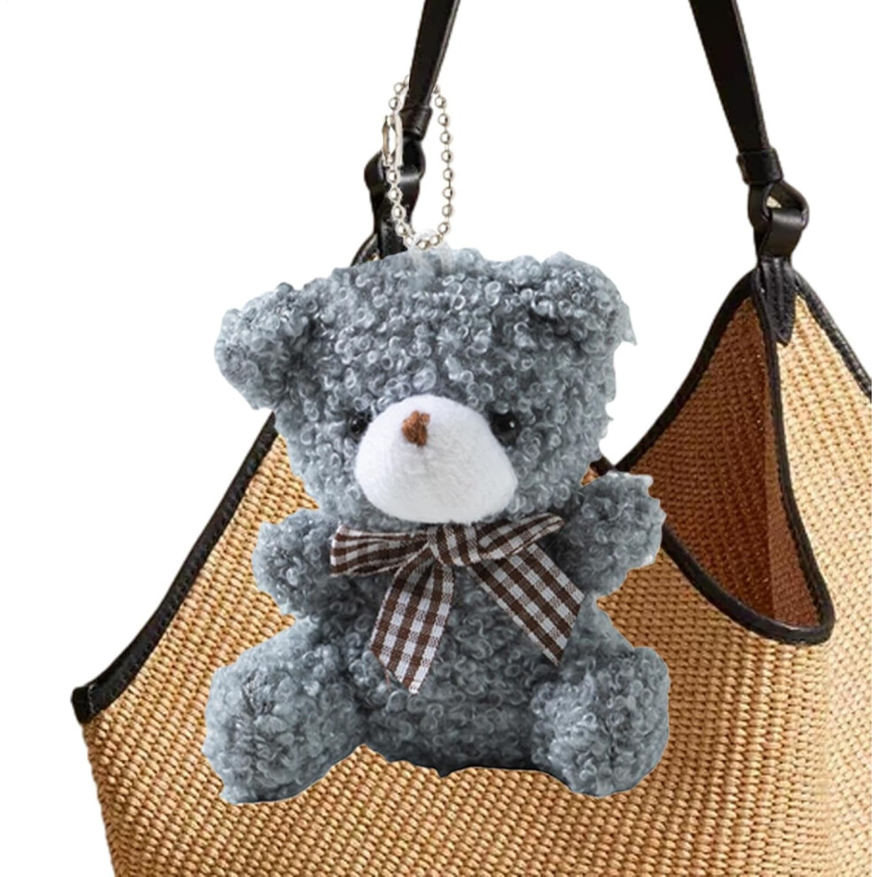 (Gray) Bear Keychain Charm - Cartoon Car Keyring Decoration,Stuffed Animal Doll, Cute Decorative Keychain Charm, Car Keyring Accessories For Kids Gray