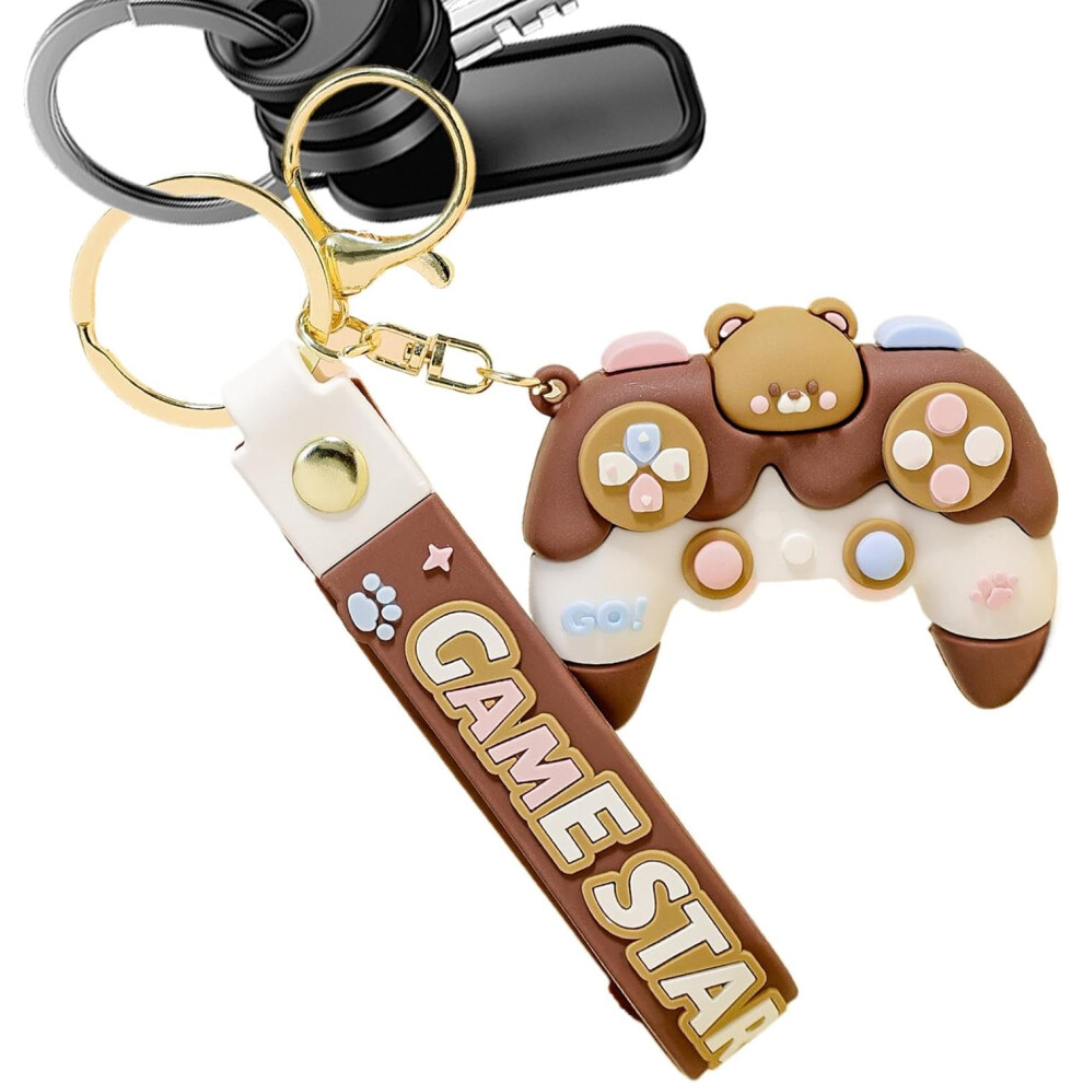 (Dark Coffee) Game Controller Key Ring, Creative Backpack Charm, Cartoon Backpack Keychain, Key Holder, Key Charm, Lightweight Bag Pendant for Women M