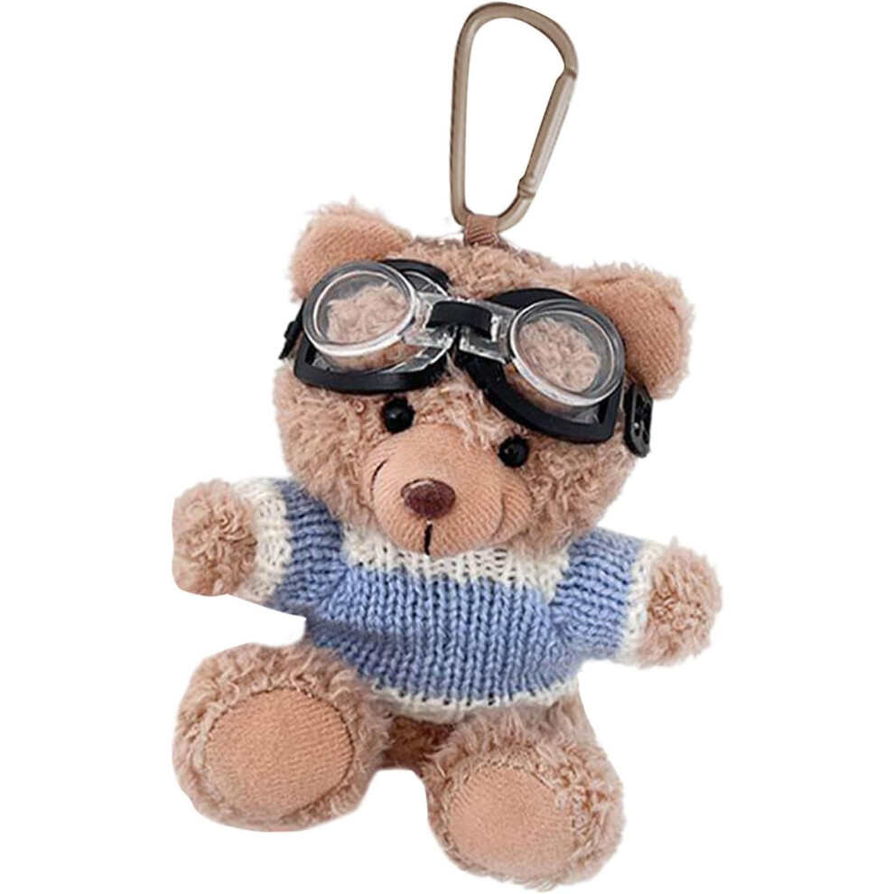 (Blue) Plush Bear Keychain | Plushie Backpack Purse Pendant Wearing Sweater And Eyewear - Adorable Bears Automobile Keychains For Car Keychain, Backpa Blue