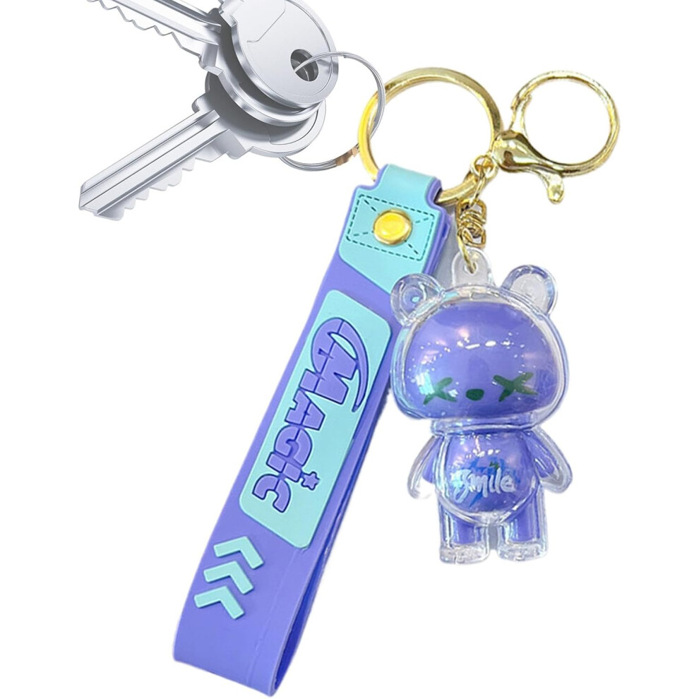 (Blue) Cute Bear Keychain | Bag Charm Keyring Bear Keychain | Cute Keychain Starry Bear Keychain Charm, Car Key Ring Clear Acrylic, Keychain Accessories