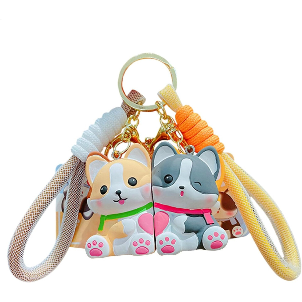(Yellow) Cute Dog Keychain For Backpack | Cartoon Couple Keychain Set - Small Animal Keyring Pendant Boys Girls Women Male