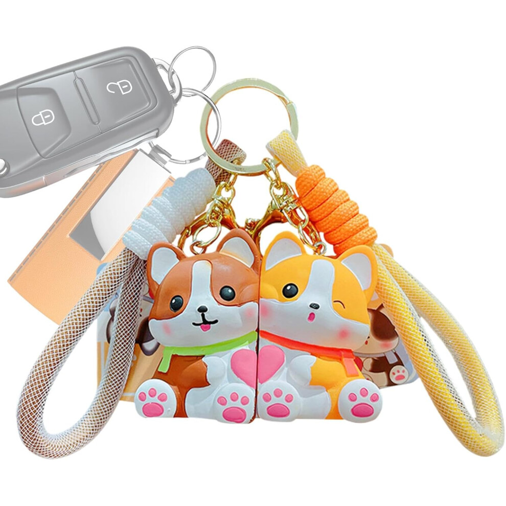 (Coffee) Cute Dog Keychain For Backpack | Cartoon Couple Keychain Set - Small Animal Keyring Pendant Boys Girls Women Male