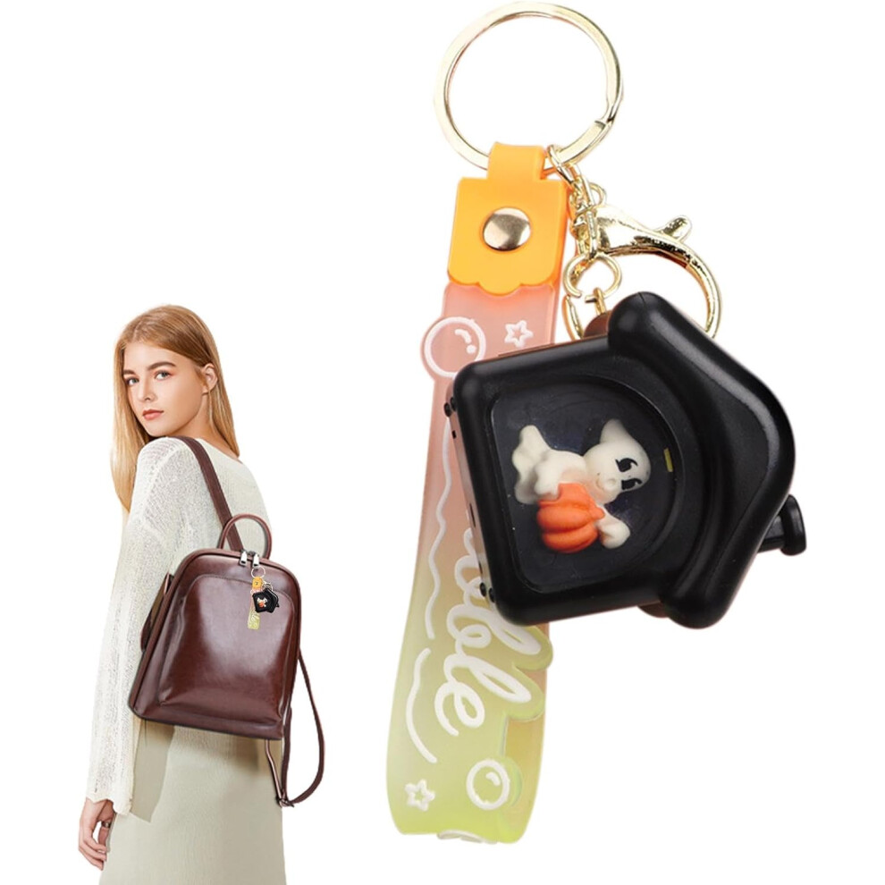 (Ghost) Halloween Keychain - Unique House Bag Charm - Cartoon Lighting Bag Charm, Pumpkin Ghost House Keychain with Lanyard for Halloween