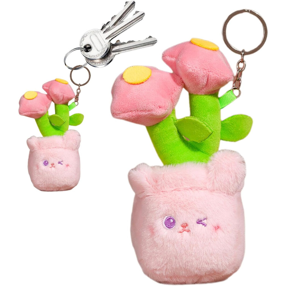 (C) Potted Plant Pendant Keychain, Cartoon Plush Keyring Potted Plant Bag Pendant, Children Adults Keys Holder Organizer Teen Girls Fashion for Backpack,
