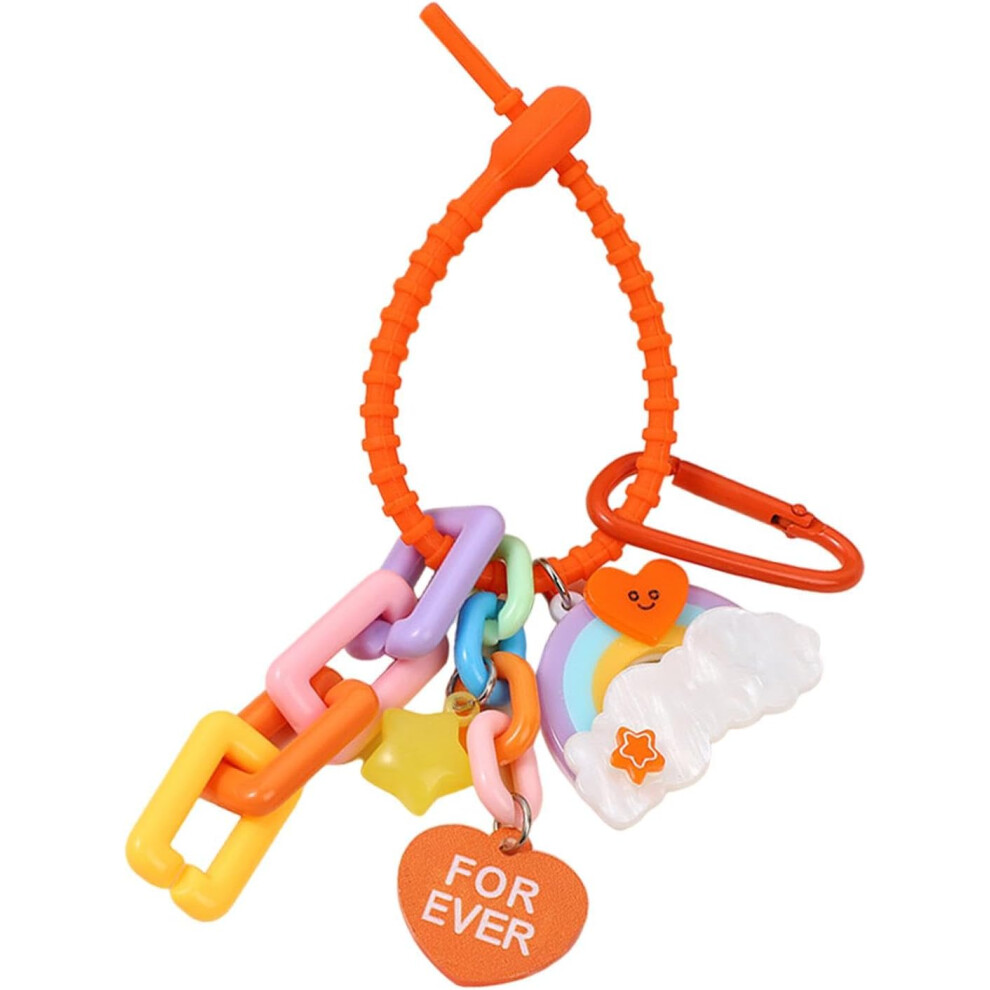 (Orange1) Cute Keychains for Girls - Cute Colorful Heart Star Rainbow Chain Pendant,Keychain Accessories, Fashion Bag Backpack Pendant Keyring for Car Keys