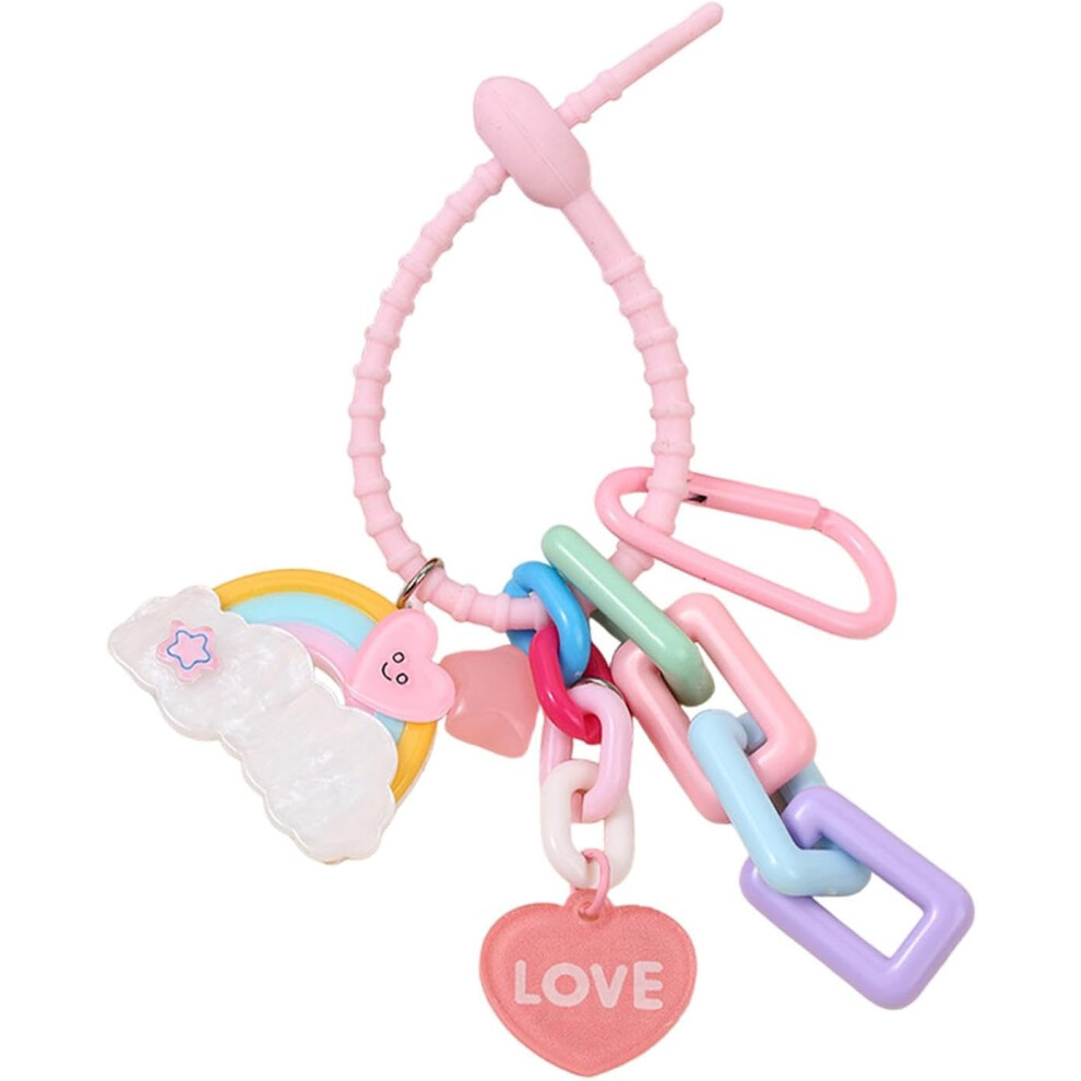 (Pink) Cute Keychains for Girls - Cute Colorful Heart Star Rainbow Chain Pendant,Keychain Accessories, Fashion Bag Backpack Pendant Keyring for Car Keys