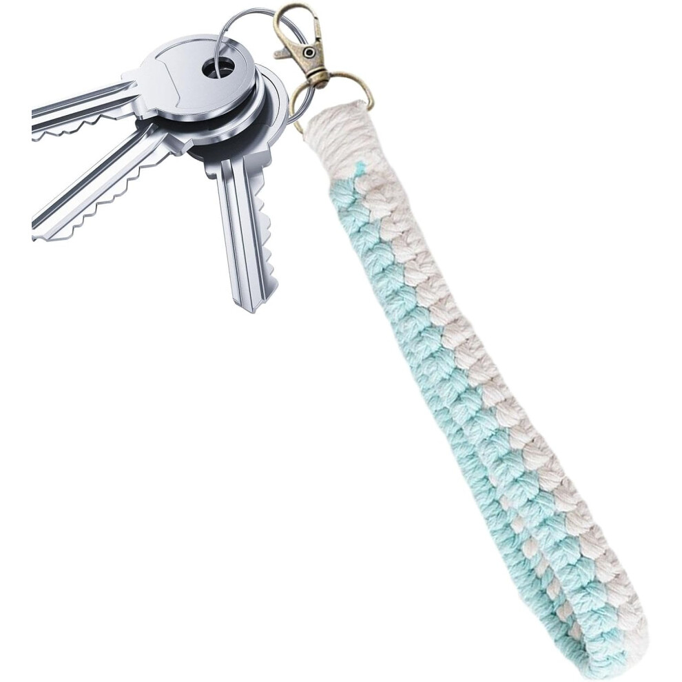 (Blue) Rope Keychain | Woven Bohemian Rope Bracelet Keychain Wristlet Lanyard - Keyring Holder Wristlet Colorful Tassel Wristlet For Phone Bags Keys Blue