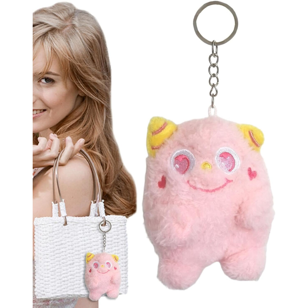(Pink) Stuffed Animal Keychain - Cartoon Big Eye Plush Keychain | Pendant Keychain Stuff Miniature Plush Charm Pendant Animals Stuffed Ornaments Pink