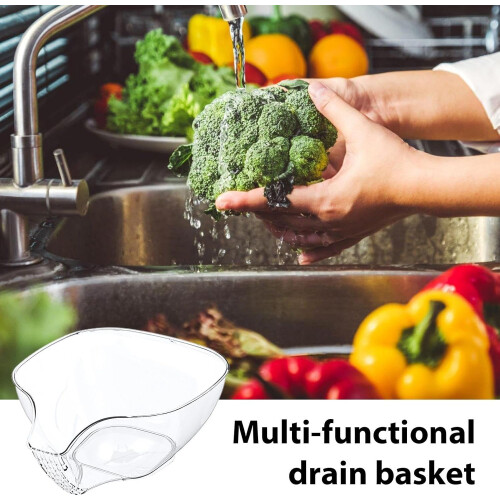 (Transparent) Vegetable Washing Basket - Safety Hangable Strainer Bowl with Side Filter | Stackable Kitchen Strainer for Space Saving, Multifunctional Vegetable 2