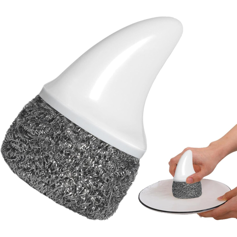 (Grey) Stainless Steel Scrubber with Handle - Detachable Dish Pot Scrubber Brush with Handle | Brush Head Replaceable Stubborn Messes Scrubber for Sin