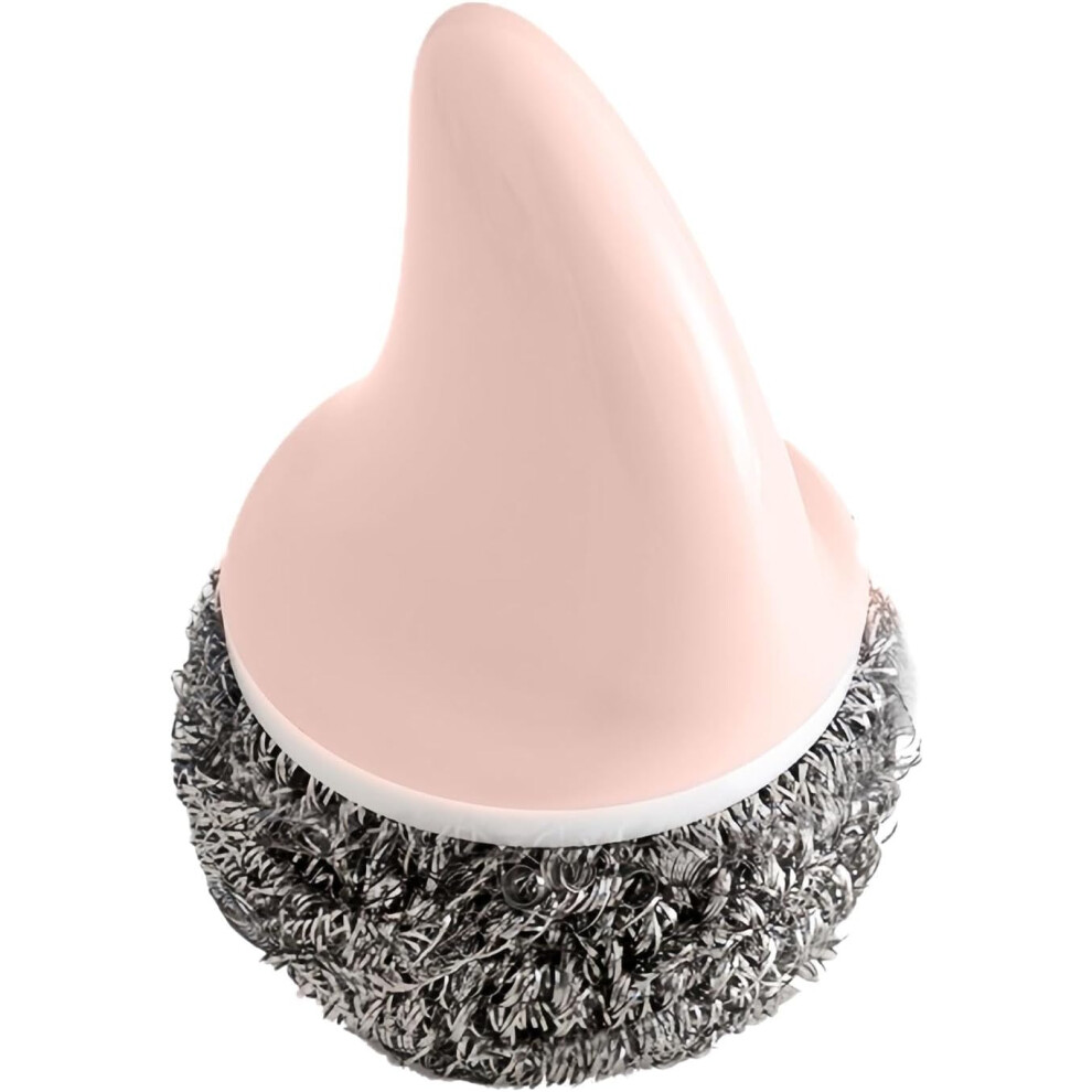 (Pink) Stainless Steel Scrubber with Handle - Detachable Dish Pot Scrubber Brush with Handle | Brush Head Replaceable Stubborn Messes Scrubber for Sinks,