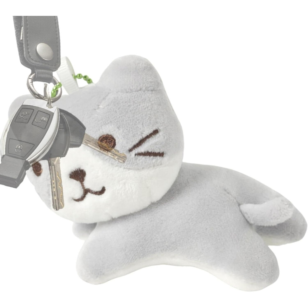 (Light Gray ) Keychain | Cute Cartoon Cat Toy Keychain,Figure Toy Cat Plush, Cartoon Anime Plush, Cat Decorative Key Chain, Animal Pendant For La White